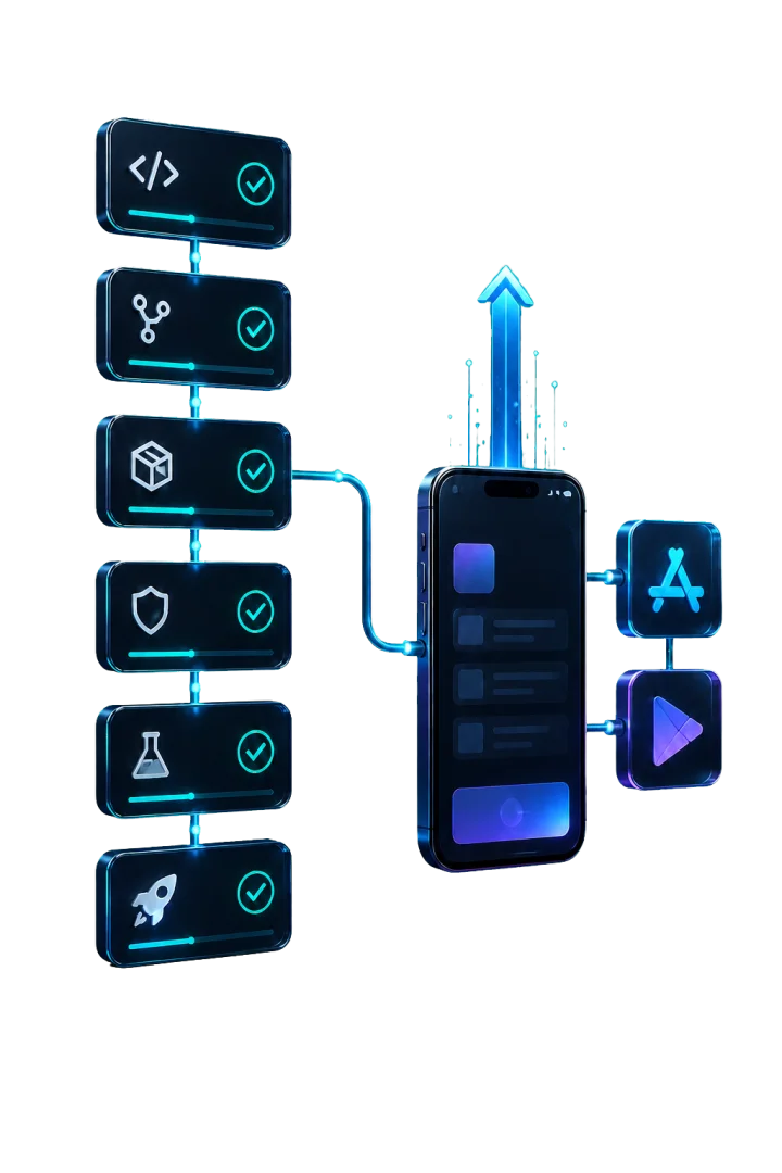 Mockup einer automatisierten Build-Pipeline bis zum App-Release
